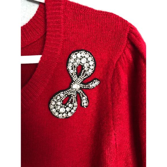 CeCe Crew Neck Sweater Women's 3X Rhinestone Bow Red NEW - Picture 3 of 9